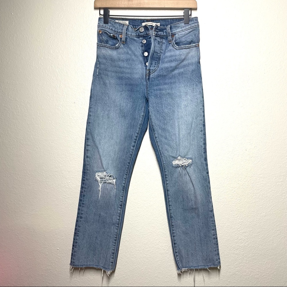 Levis Wedgie Straight Button Fly Distressed Jeans